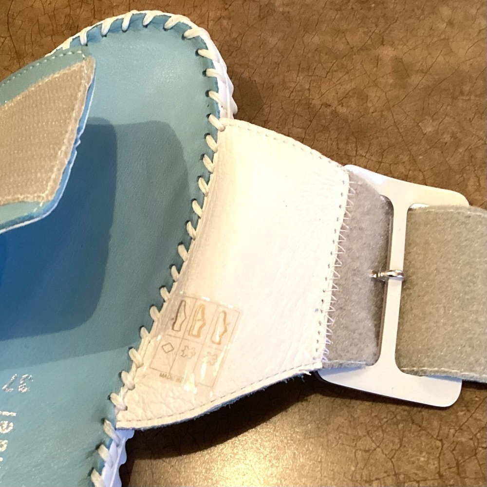 ERIC MICHAEL Darla Velcro Leather Slide Baby Blue, Size 37 (US 6.5-7) NEVER WORN - Picture 7 of 8
